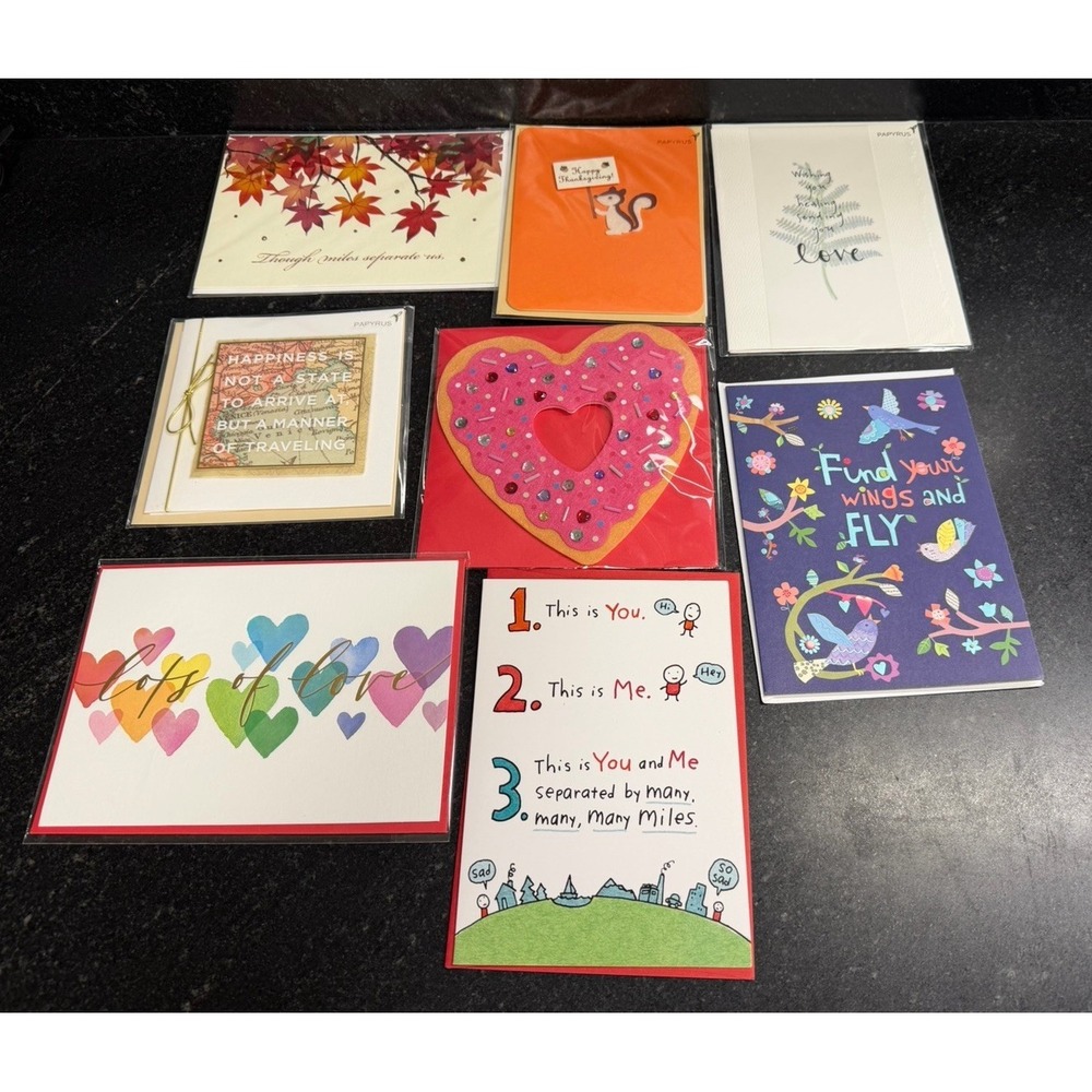 Lot of 8 Papyrus Greeting Cards w/ Envelopes – Assorted Themes – New